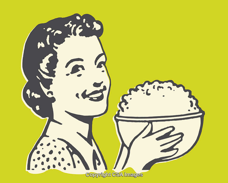 Retro Style Illustration of Woman Holding a Bowl of Food