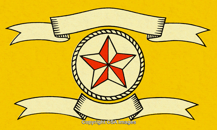 Yellow Background Star Design with Ribbon Banner for Text or Emblem Use