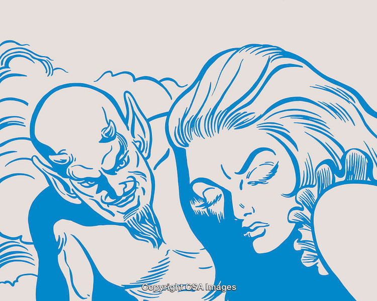 Bold Depiction of a Devil and Woman in Classic Pop Art Style