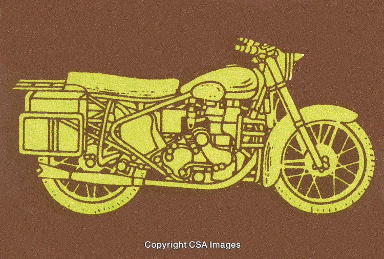 Vintage Motorcycle Illustration in Retro Yellow on Textured Background