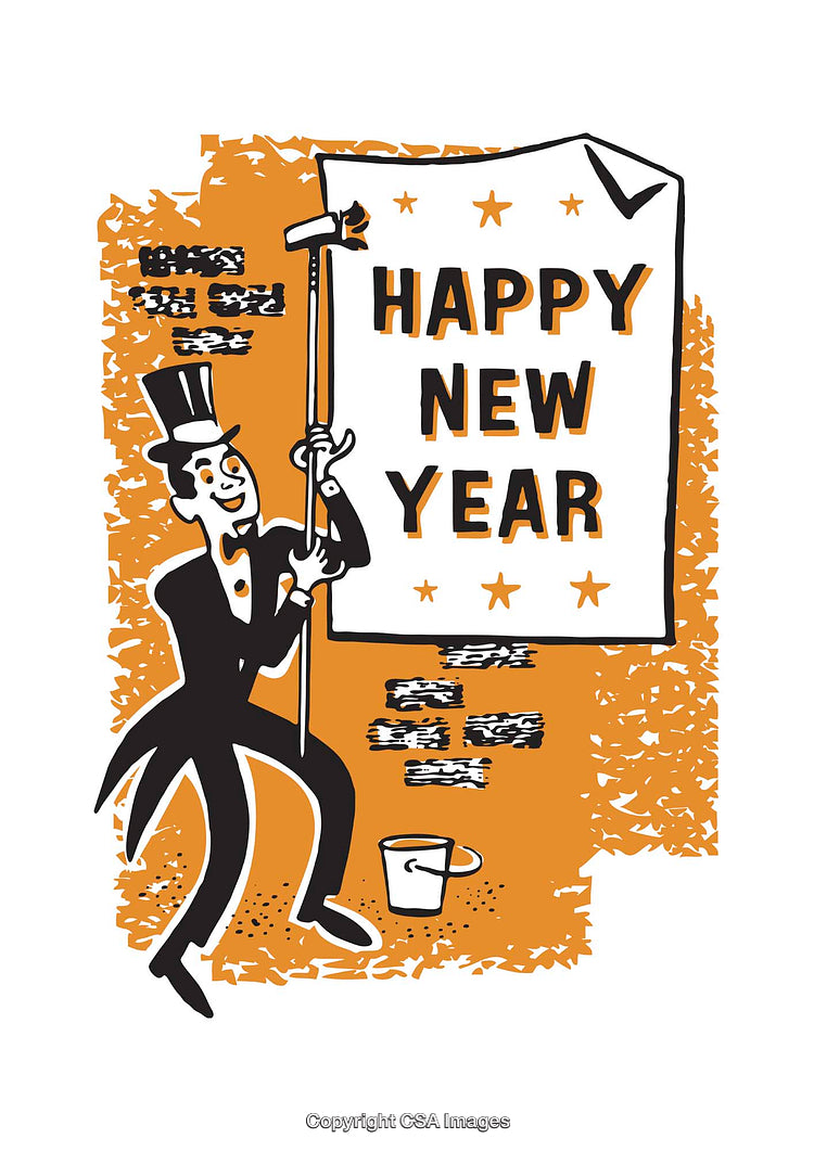 Colorful Retro Illustration Celebrating Happy New Year Festivities