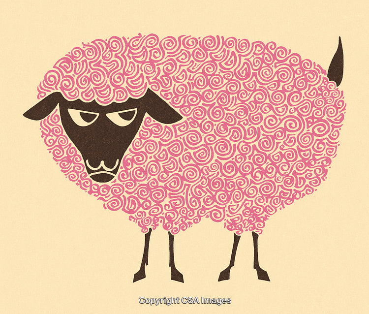 Pink Patterned Sheep Illustration Art with Modern Design Elements on Beige Background
