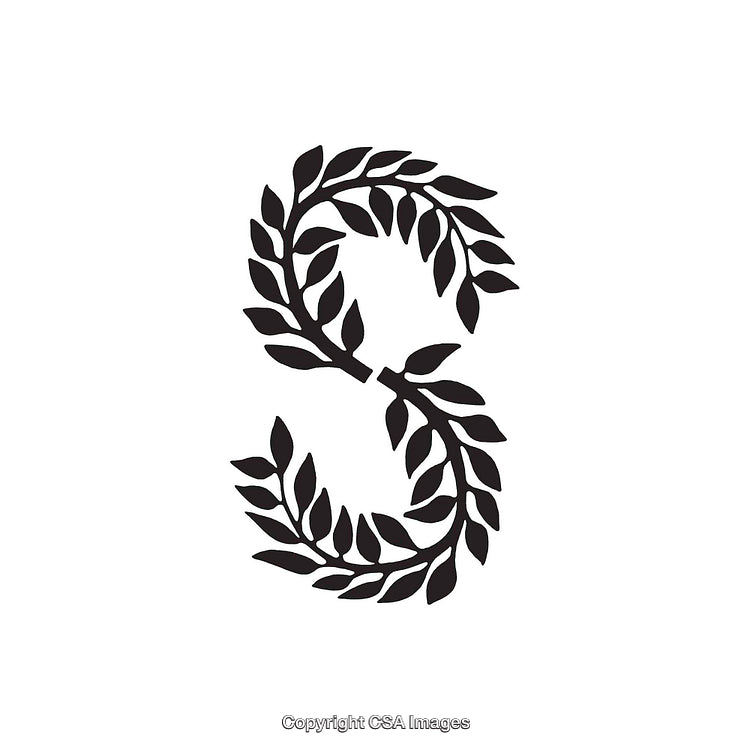 Elegant Monogram Letter S with Leaf Branch Design in Black