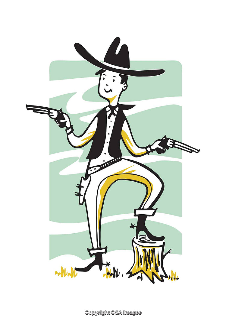 Illustration of Cowboy Character With Pistols in Vibrant Western Style
