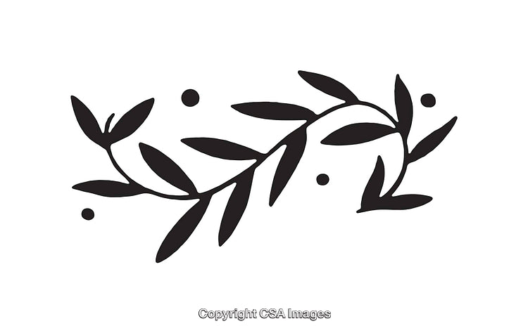Black and White Line Art of Leafy Branch Design