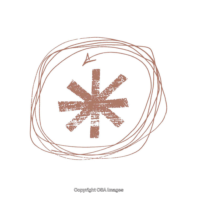 Abstract Crayon Style Asterisk Design with Circular Frame in Earth Tone Colors