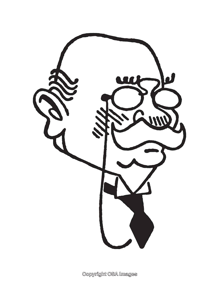 Black and White Line Art of a Distinguished Gentleman Character Sketch