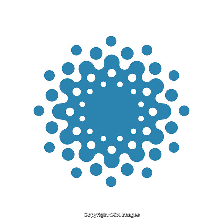 Circular Blue Geometric Shape with Concentric Dot Pattern