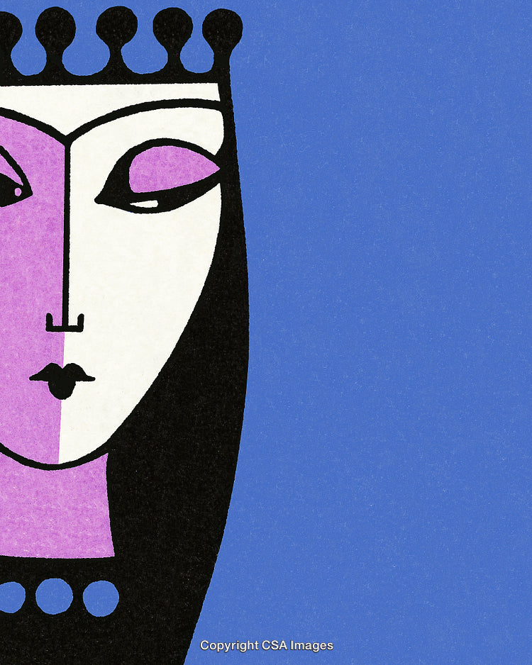 Abstract Artistic Queen Illustration with Bold Colors and Minimalist Design Features