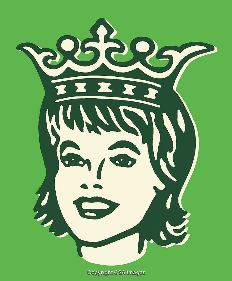 Vintage Style Color Portrait Illustration Featuring a Crowned Female Character