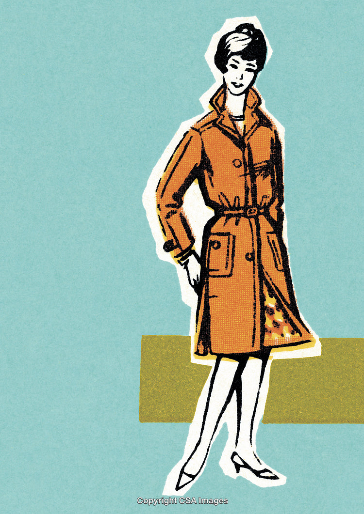 Retro Illustration of a Woman in a Classic Coat on a Stylish Background