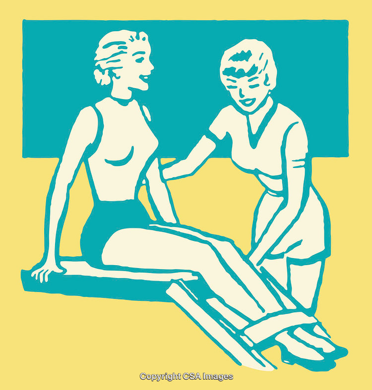 Retro Style Illustration of Women Engaging in Fitness Activities