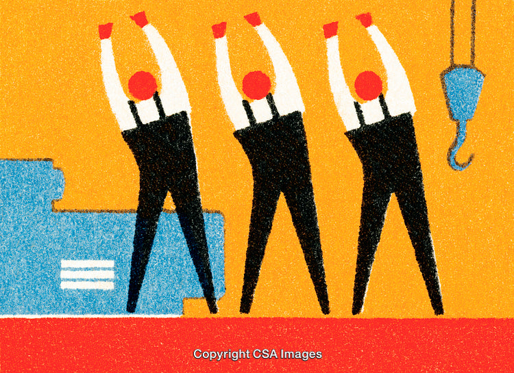Abstract Illustration of Workers Stretching in Industrial Environment