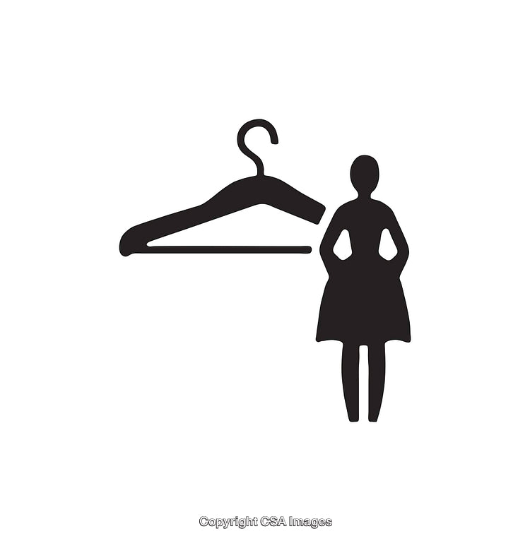Black and White Icon of a Dress and Hanger Representation