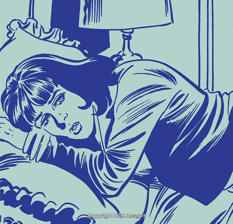 Pop Art Style Illustration of a Woman Lying on a Pillow with Emotion