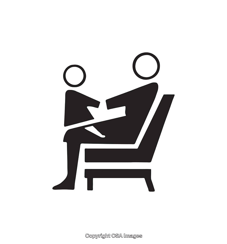 Minimalistic Icon Depicting Two Figures Interacting While Seated