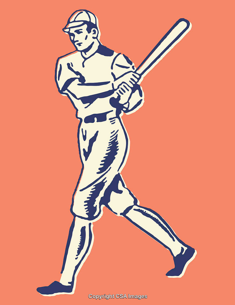 Vintage Illustration of a Baseball Player in a Swinging Pose