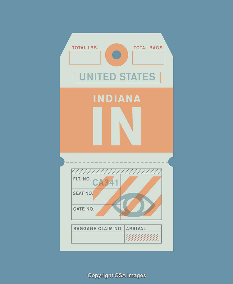 Vintage Indiana Travel Tag Illustration with Retro Design and Color Palette
