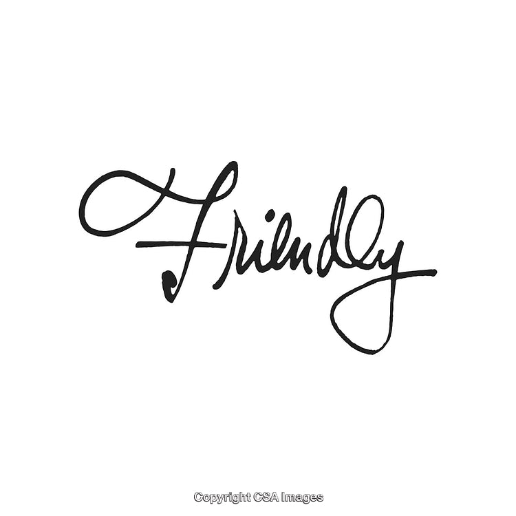Handwritten Friendly Word in Black Ink on White Background