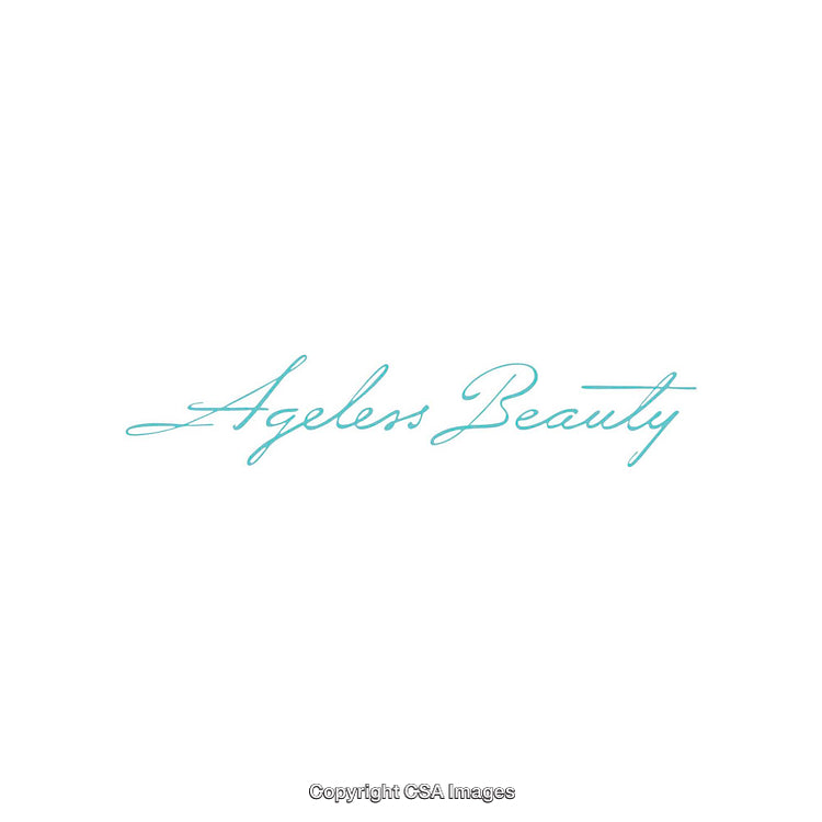 Elegant Teal Script Logo Spelling Out 'Ageless Beauty' on White