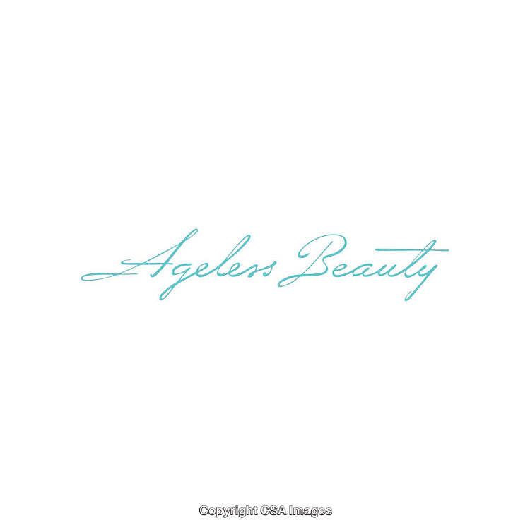 Elegant Teal Script Logo Spelling Out 'Ageless Beauty' on White