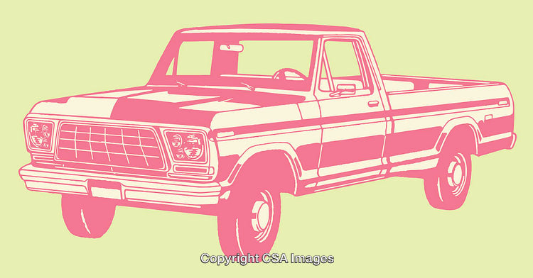 Retro Pickup Truck Illustration in Vibrant Pink and Green Tones