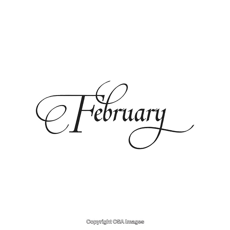 Elegant February Script Text with Intricate Calligraphic Lettering Design