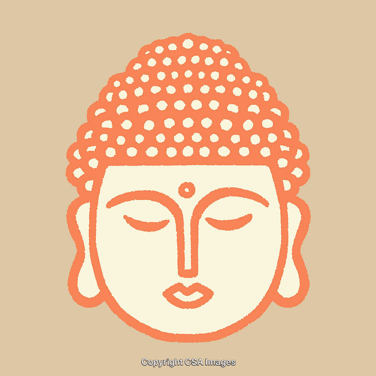 Simplistic Illustration of Buddha Face in Calming Warm Colors