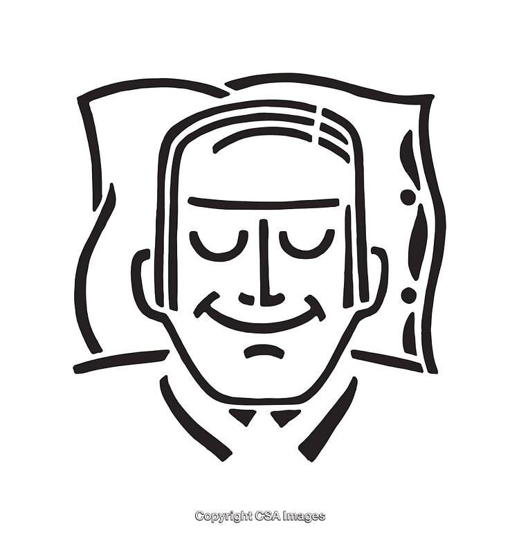 Black And White Illustration of a Relaxed Smiling Face on Pillow