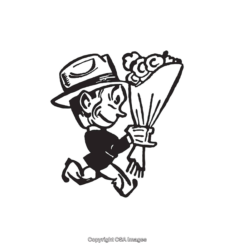 Charming Retro Illustration of a Boy Running with Flowers