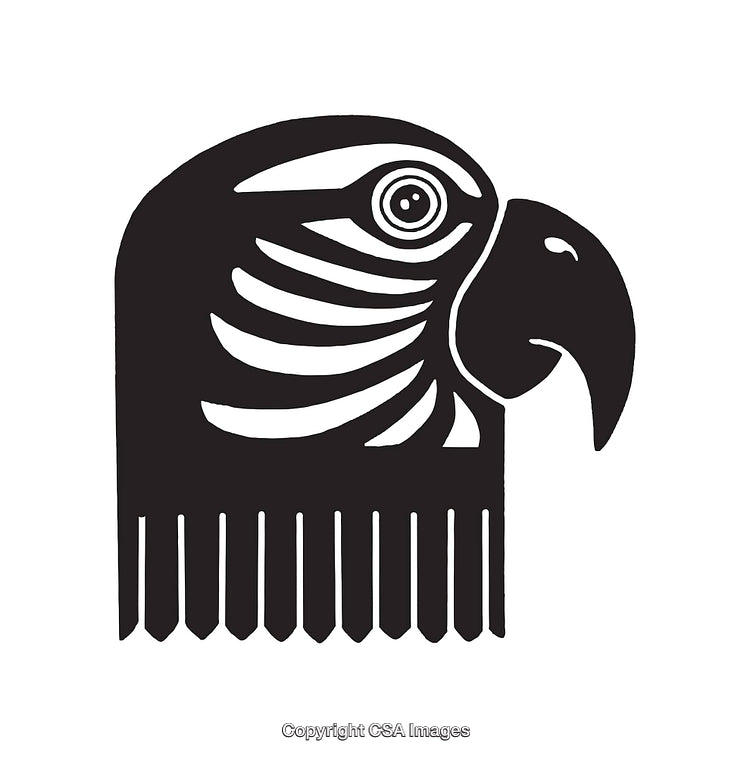 Black and White Vector Illustration of Parrot-Themed Comb Design