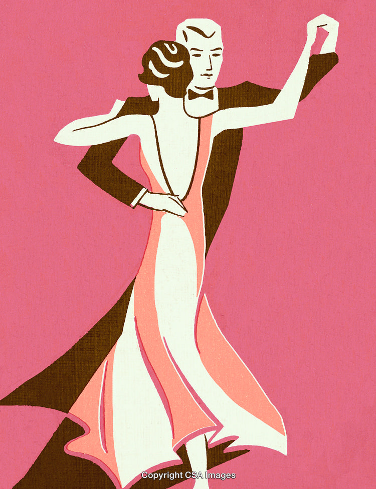 Illustration of Couple Dancing in Stylish Retro Art Deco Design