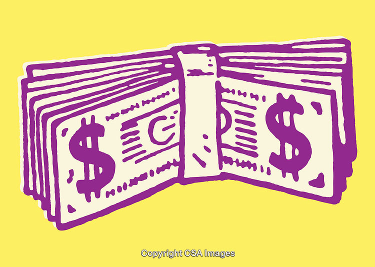 Colorful Illustration of a Money Bundle with Yellow Background
