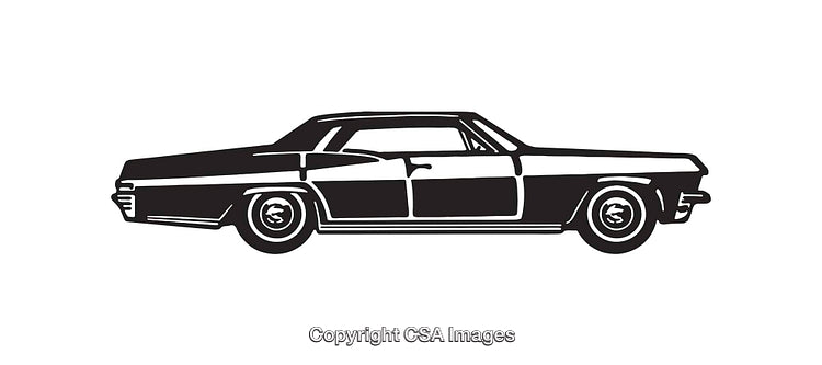 Classic Car Black and White Line Art Illustration