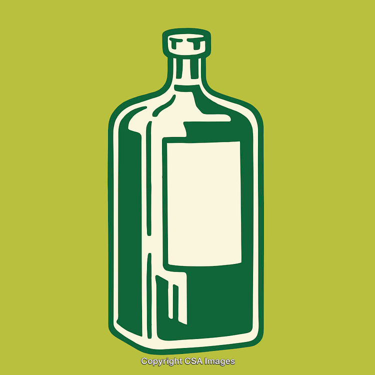 Minimalistic Green Line Art Illustration of a Glass Bottle on a Solid Background
