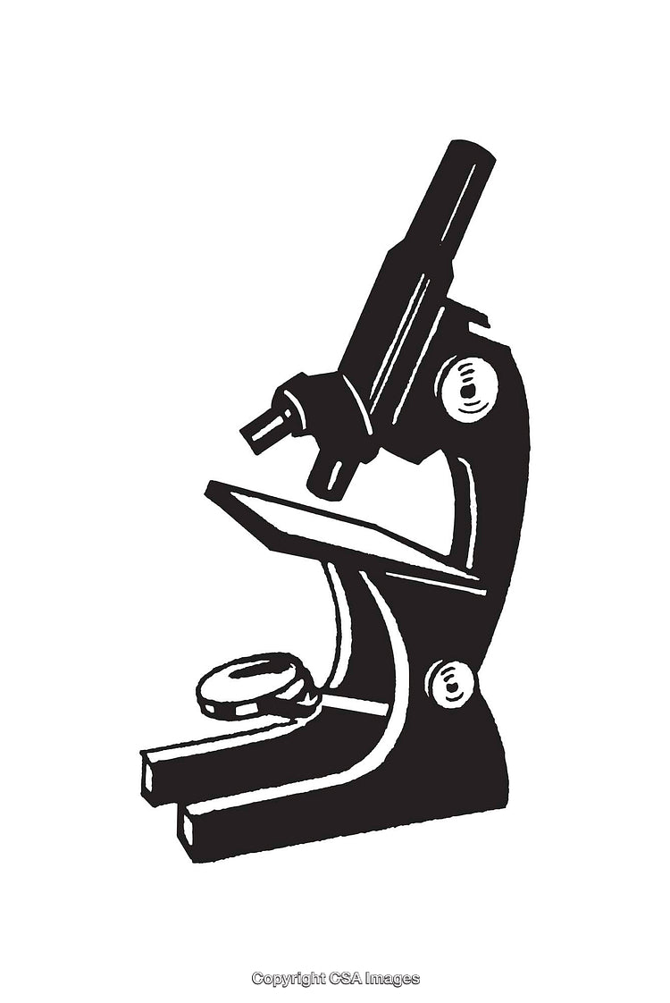Black and White Line Art Illustration of a Scientific Microscope
