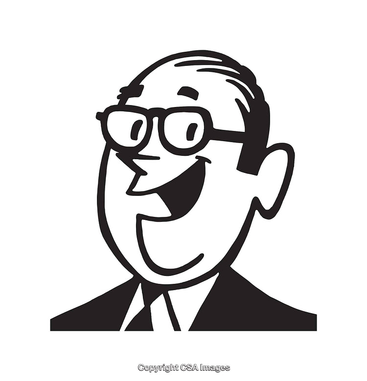 Retro Style Black and White Cartoon Illustration of a Happy Man's Face