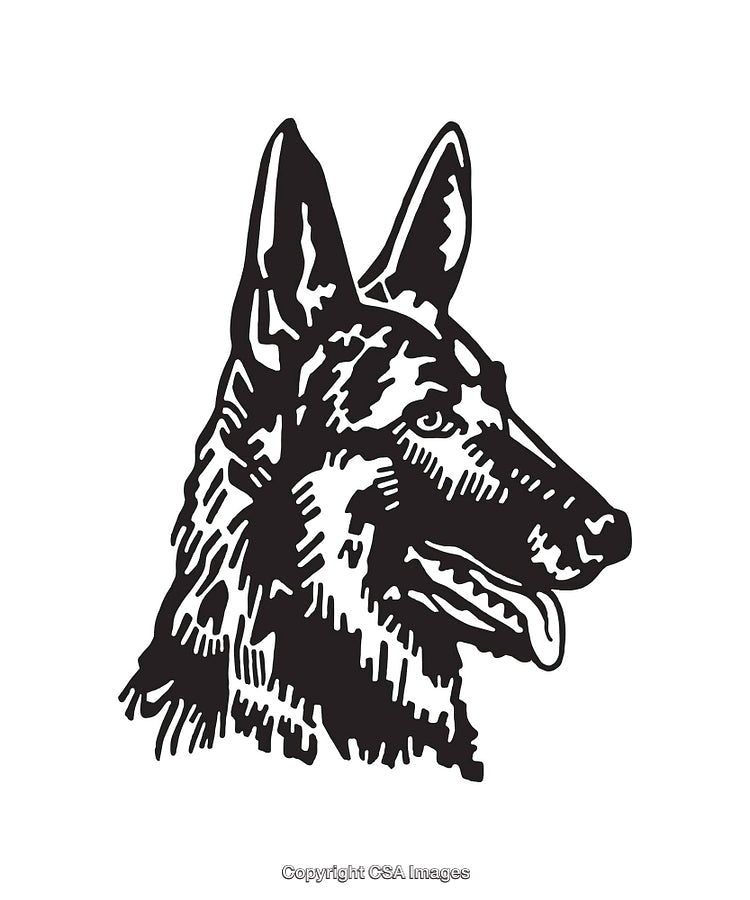 Black And White Line Art Illustration of German Shepherd Dog Head