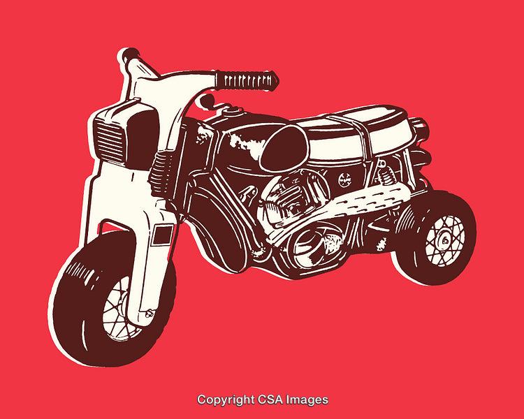Vintage Motorcycle Illustration With Bold Red Background and Detailed Line Art