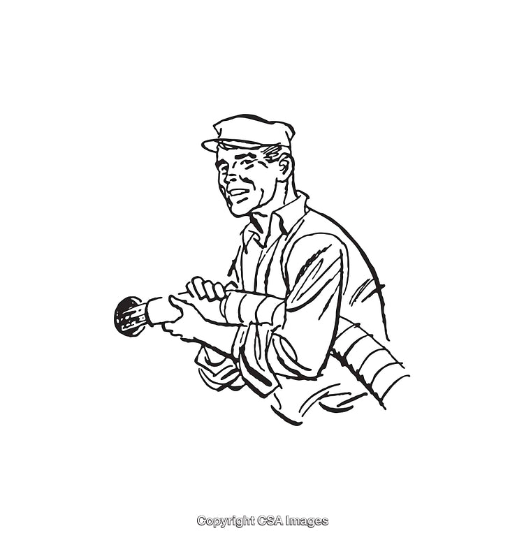 Vintage Firefighter Line Art Illustration with Water Hose Equipment
