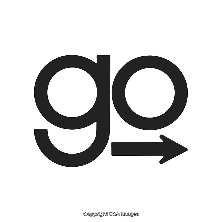 Stylized Go Sign with Arrow Direction Indicating Motion and Progress