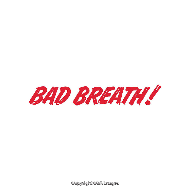 Red Bold Text Highlighting the Phrase Bad Breath on White Background