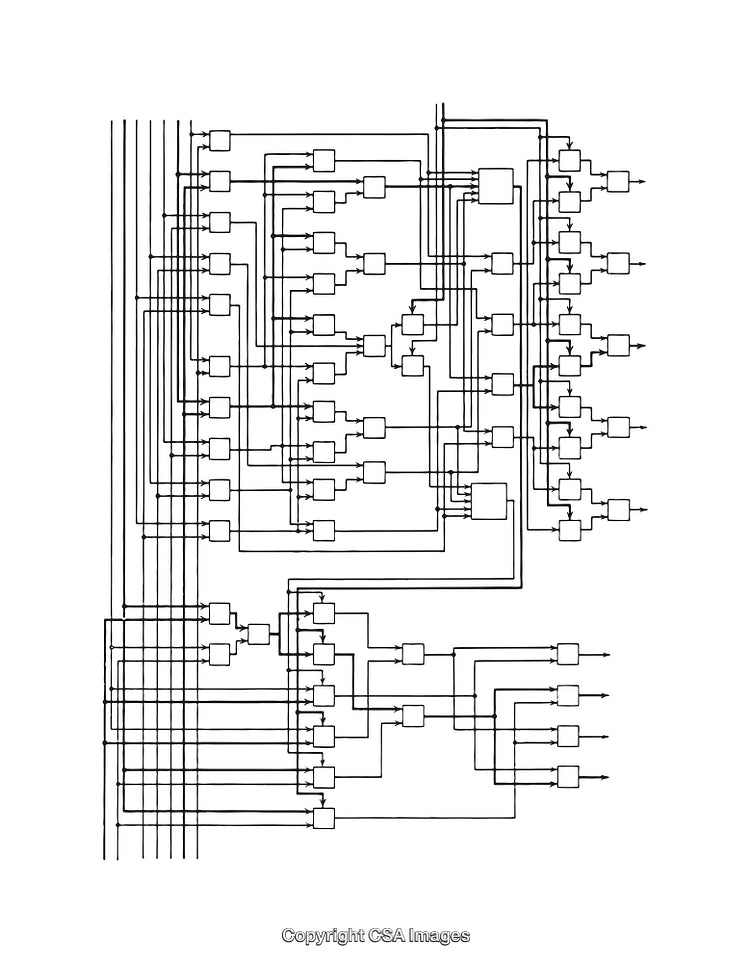 Detailed Black and White Diagram of Technical Connections and Nodes