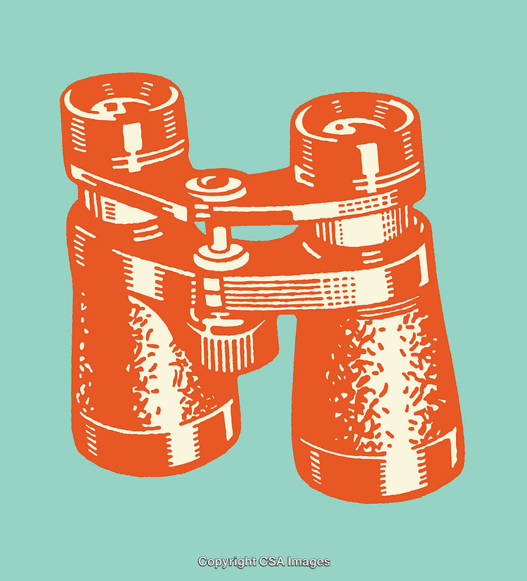 Vintage Orange Binoculars Illustration on a Light Green Background