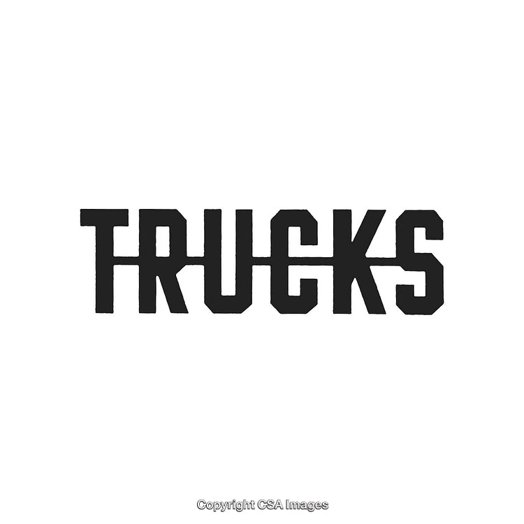 Black Stenciled Design of the Word 'Trucks' on White Background
