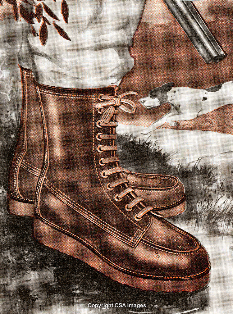 Hunting Boots with Leather Finish and Running Pointer in the Background