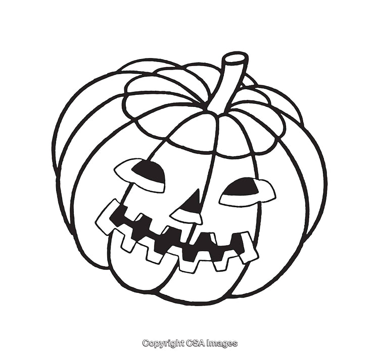 Black and White Line Art Illustration of a Carved Pumpkin