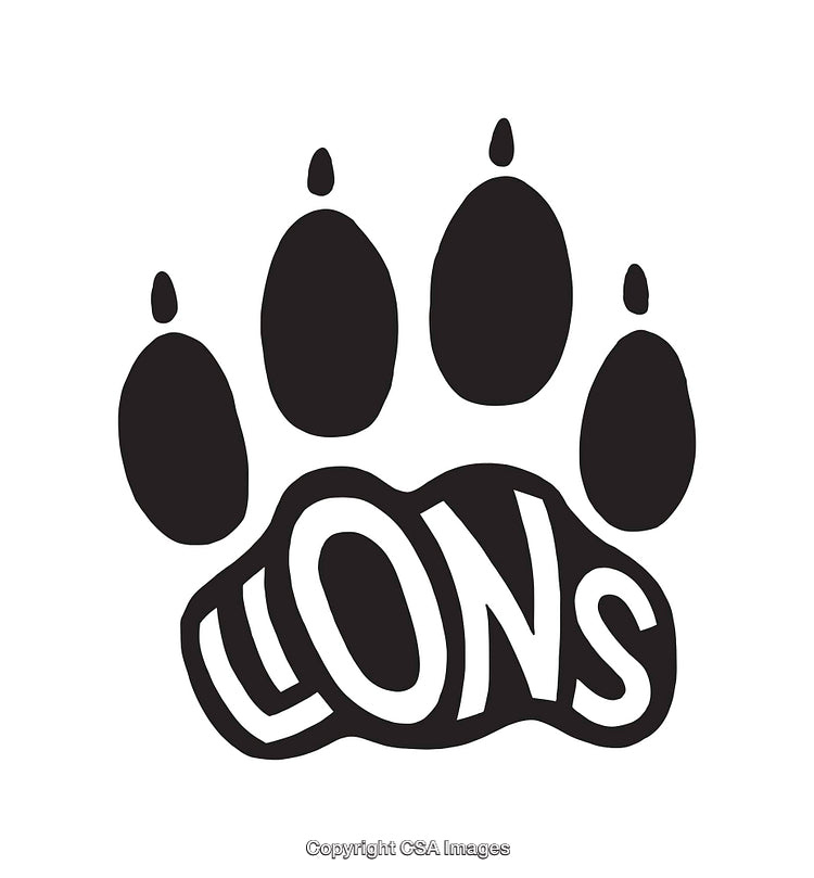 Black and White Lion Paw Print Illustration Featuring Bold Lettering