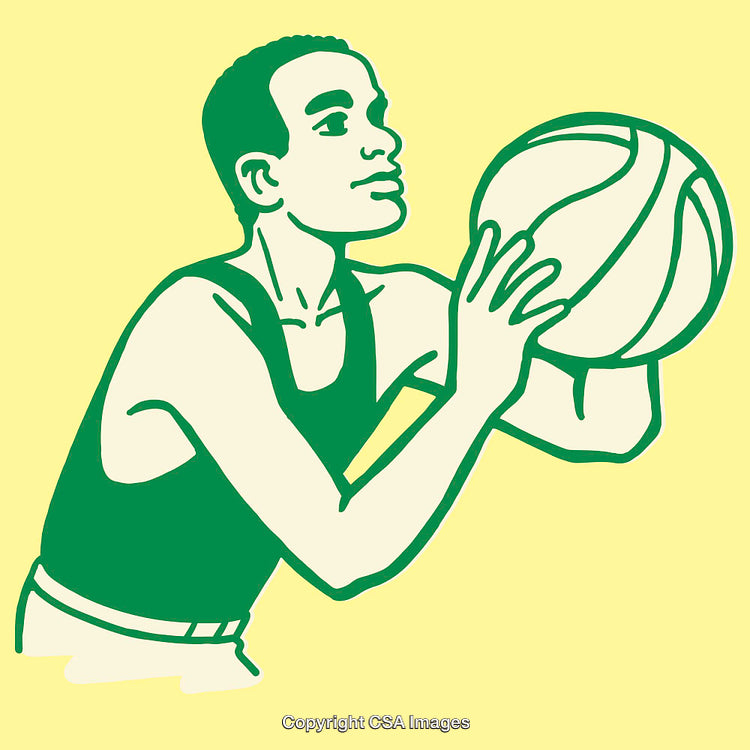 Illustrated Basketball Player Preparing to Shoot on Yellow Background