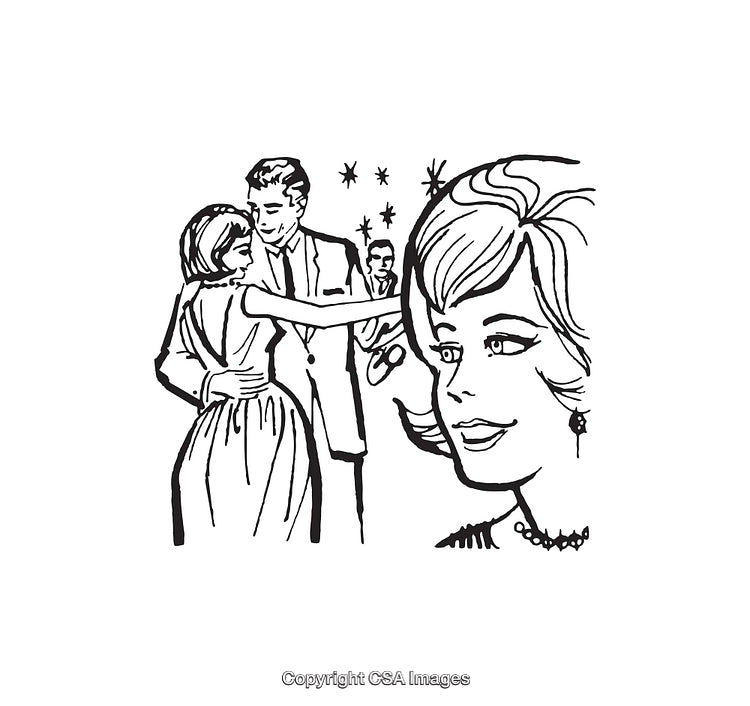 Elegant Black and White Retro Dance Illustration with Romantic Theme